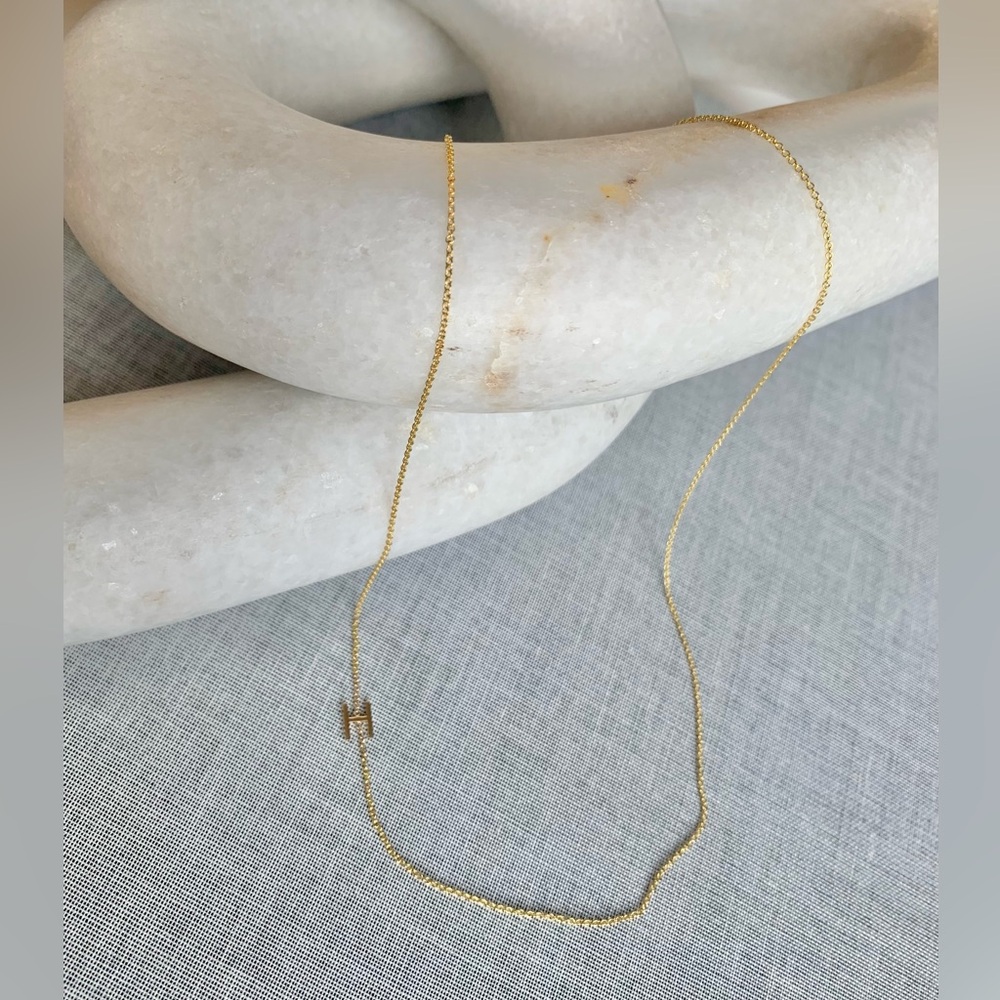 14k solid gold MAYA BRENNER ASYMMETRICAL INITIAL NECKLACE by Mark & Graham, “M” - Picture 3 of 6